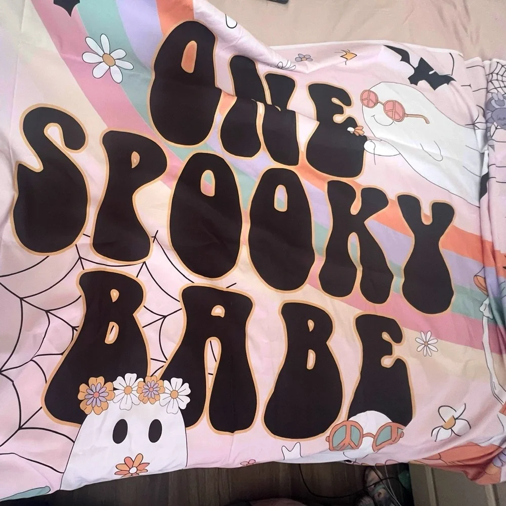 One Spooky Babe Pastel Groovy Halloween Tapestry - Black, Orange, Pink